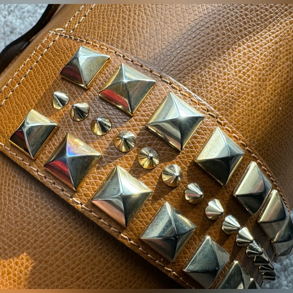 Mario Valentino Tan Crossbody Bag with Gold Accents - Picture 14 of 16